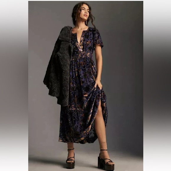 Anthropologie - The Somerset Burn-out Velvet Maxi Dress Size Small NWT In - Picture 1 of 13
